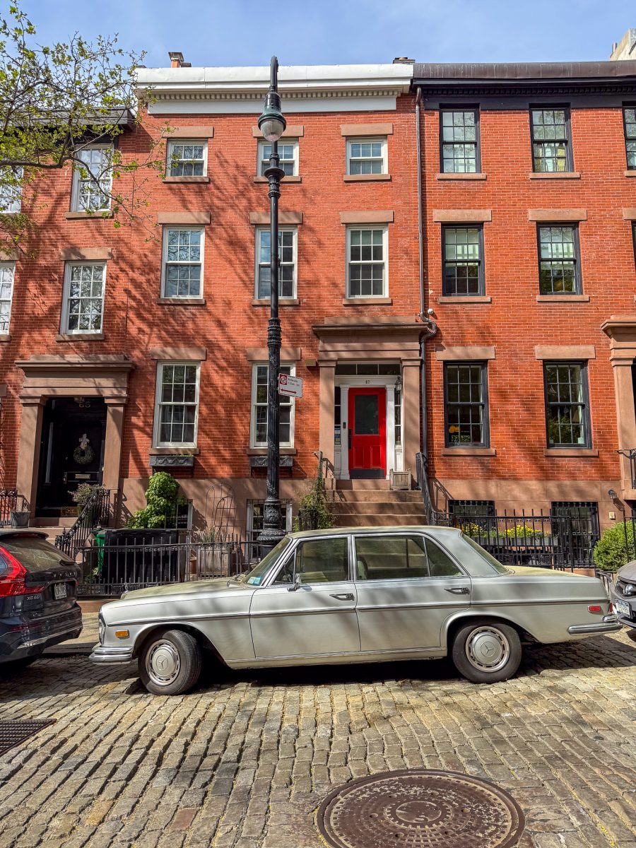 Vintage car in front of Brooklyn Heights brownstone