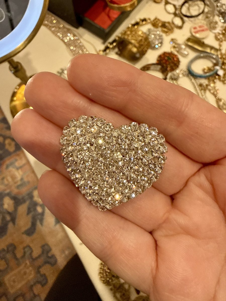 Rhinestone heart brooch at Manhattan Vintage jewelry show